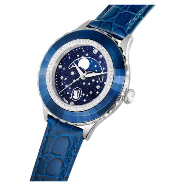 Octea moon watch Swiss Made, Moon, Leather strap, Blue, Stainless steel - Image 5