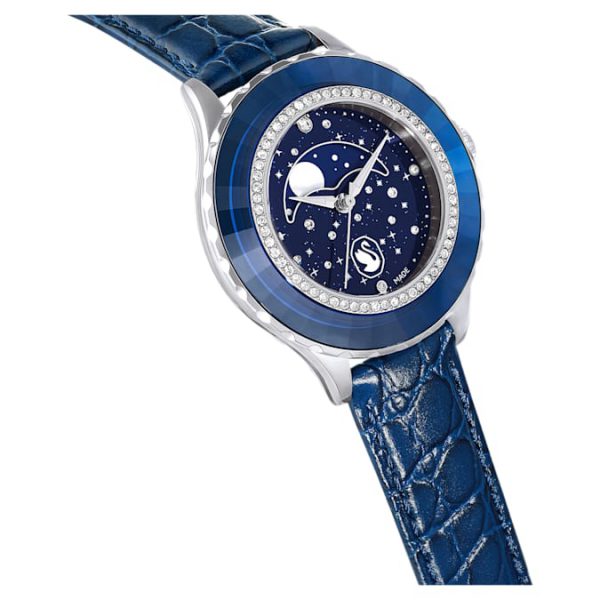 Octea moon watch Swiss Made, Moon, Leather strap, Blue, Stainless steel - Image 7