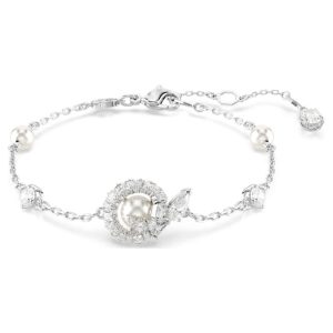 Snake bracelet Crystal pearl, Mixed cuts, Year of the Snake, White, Rhodium plated