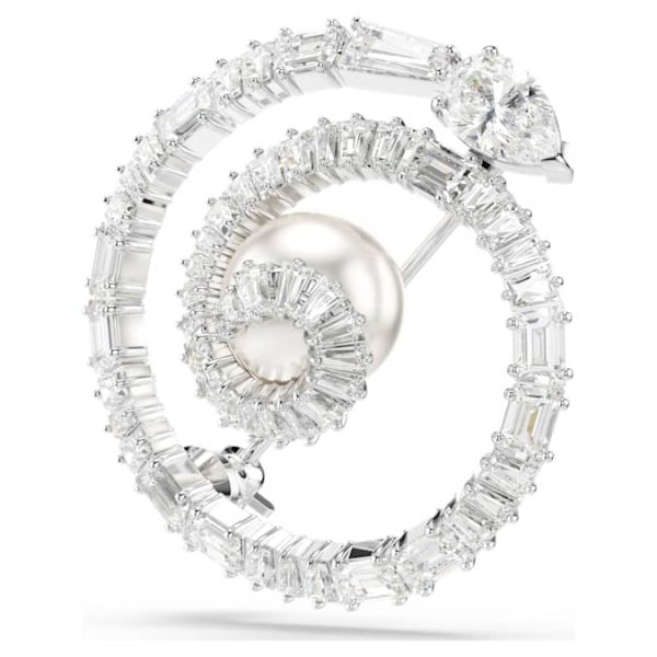 Snake brooch Crystal pearl, Mixed cuts, Year of the Snake, White, Rhodium plated - Image 2