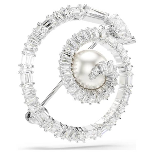 Snake brooch Crystal pearl, Mixed cuts, Year of the Snake, White, Rhodium plated - Image 3
