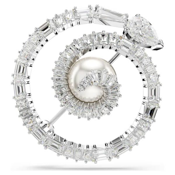 Snake brooch Crystal pearl, Mixed cuts, Year of the Snake, White, Rhodium plated - Image 5