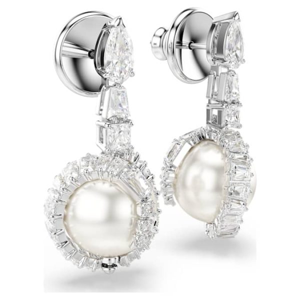 Snake drop earrings Crystal pearl, Mixed cuts, Year of the Snake, White, Rhodium plated - Image 3