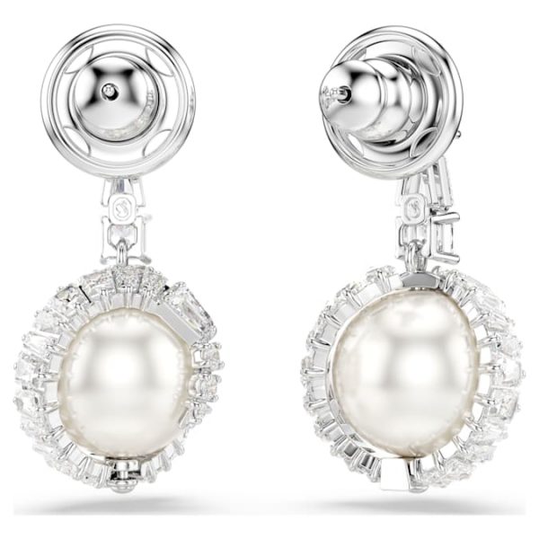 Snake drop earrings Crystal pearl, Mixed cuts, Year of the Snake, White, Rhodium plated - Image 4