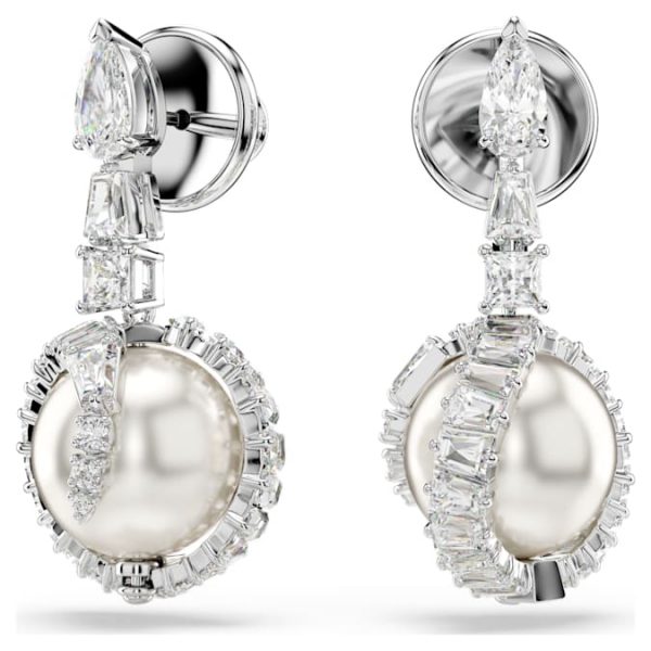 Snake drop earrings Crystal pearl, Mixed cuts, Year of the Snake, White, Rhodium plated - Image 5