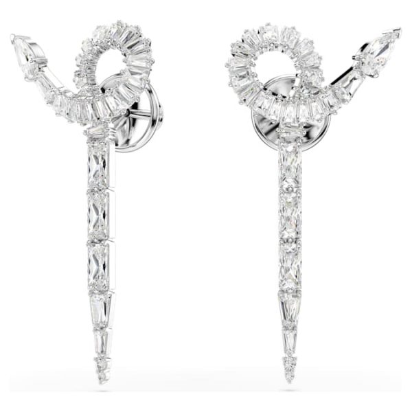 Snake drop earrings Mixed cuts, Year of the Snake, White, Rhodium plated - Image 2