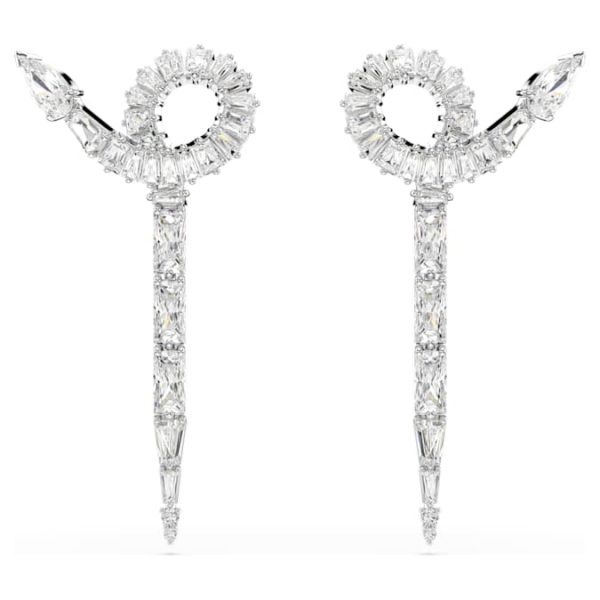 Snake drop earrings Mixed cuts, Year of the Snake, White, Rhodium plated