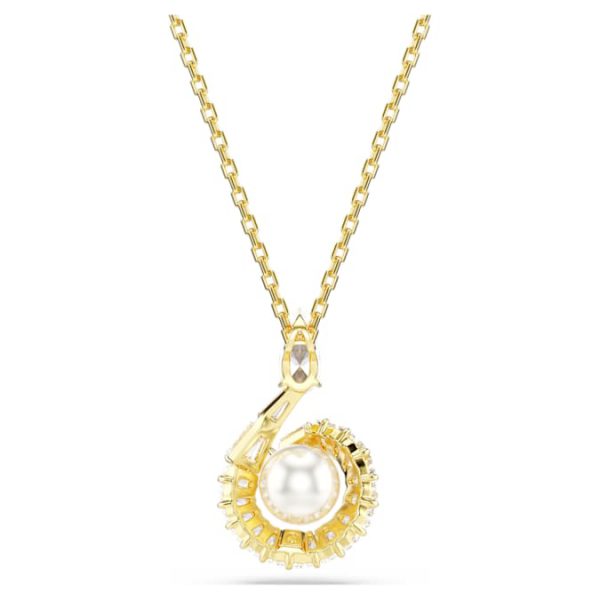Snake pendant Crystal pearl, Mixed cuts, Year of the Snake, White, Gold-tone plated - Image 4