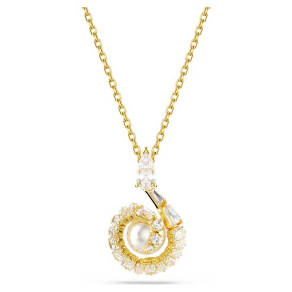 Snake pendant Crystal pearl, Mixed cuts, Year of the Snake, White, Gold-tone plated - Image 5