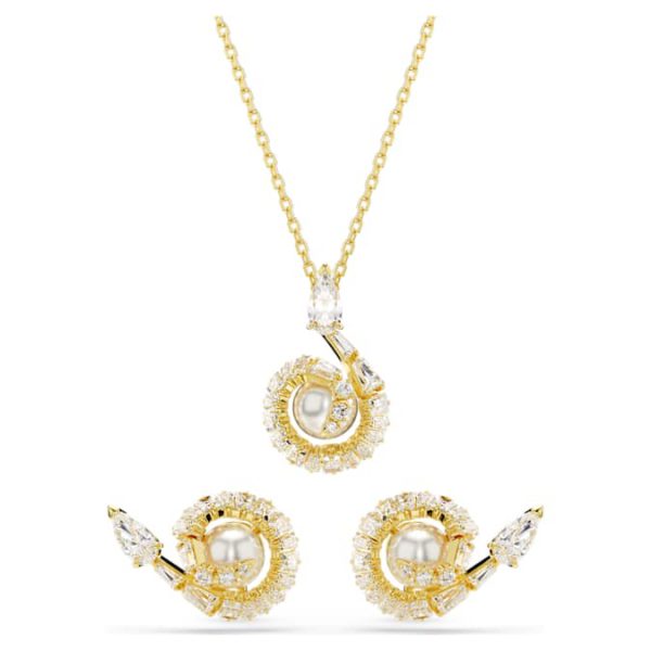 Snake set Crystal pearl, Mixed cuts, Year of the Snake, White, Gold-tone plated - Image 5