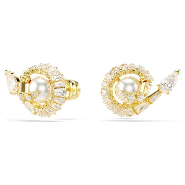 Snake stud earrings Crystal pearl, Mixed cuts, Year of the Snake, White, Gold-tone plated - Image 2