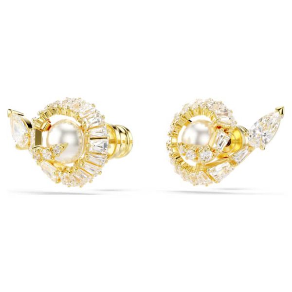 Snake stud earrings Crystal pearl, Mixed cuts, Year of the Snake, White, Gold-tone plated - Image 3
