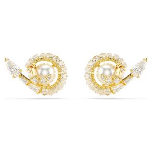 Snake stud earrings Crystal pearl, Mixed cuts, Year of the Snake, White, Gold-tone plated