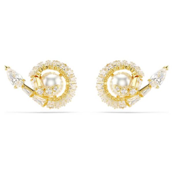 Snake stud earrings Crystal pearl, Mixed cuts, Year of the Snake, White, Gold-tone plated