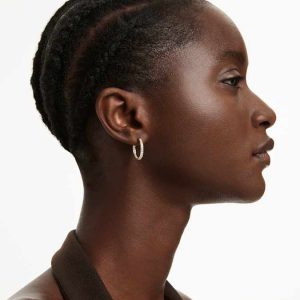 Sommerset hoop earrings Small, White, Gold-tone plated