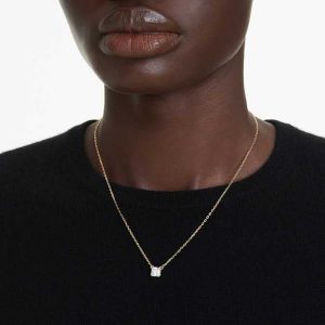 Stilla Attract pendant Square cut, White, Gold-tone plated