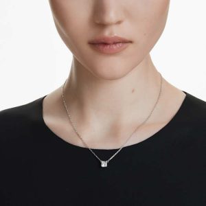 Stilla Attract pendant Square cut, White, Rhodium plated