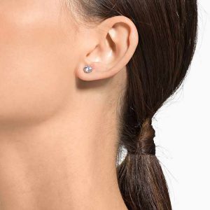 Stilla Attract stud earrings Round cut, White, Rhodium plated