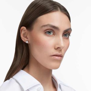 Stilla Attract stud earrings Square cut, White, Rhodium plated