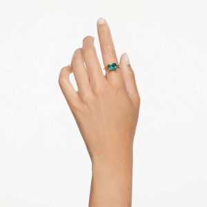 Stilla cocktail ring Rectangular cut, Green, Gold-tone plated