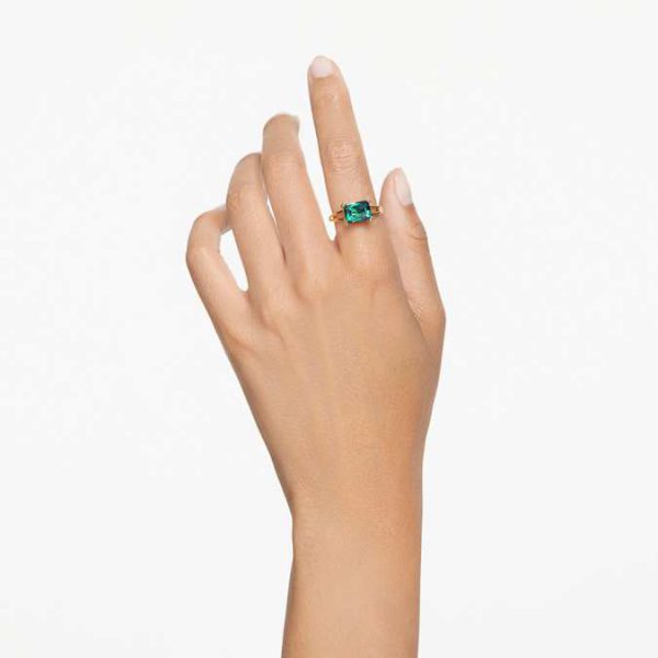 Stilla cocktail ring Rectangular cut, Green, Gold-tone plated