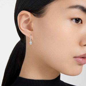 Stilla drop earrings Pear cut, Round cut, White, Rhodium plated