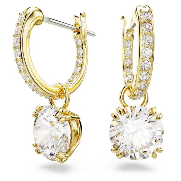 Stilla drop earrings Round cut, White, Gold-tone plated - Image 2