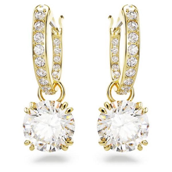 Stilla drop earrings Round cut, White, Gold-tone plated - Image 3