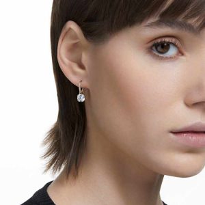 Stilla drop earrings Round cut, White, Gold-tone plated