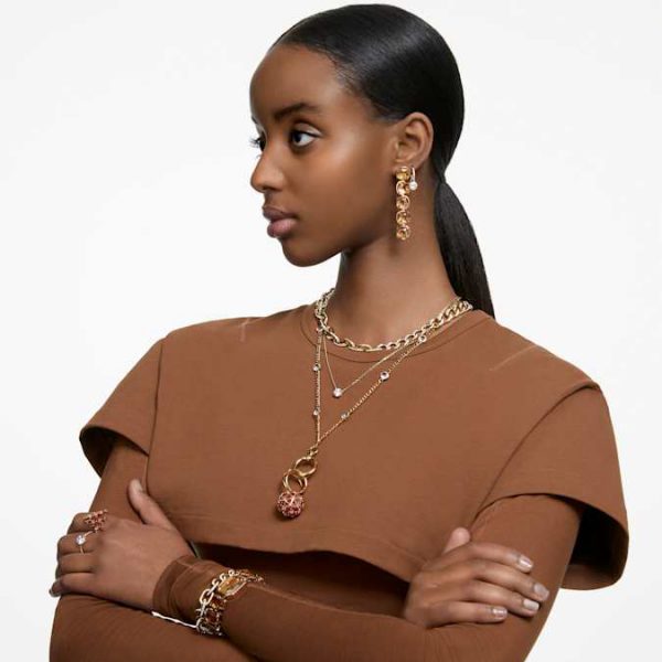 Stilla drop earrings Round cut, White, Gold-tone plated - Image 6