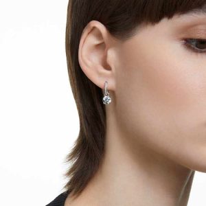 Stilla drop earrings Round cut, White, Rhodium plated