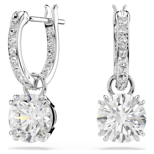 Stilla drop earrings Round cut, White, Rhodium plated - Image 2
