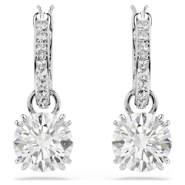 Stilla drop earrings Round cut, White, Rhodium plated - Image 3