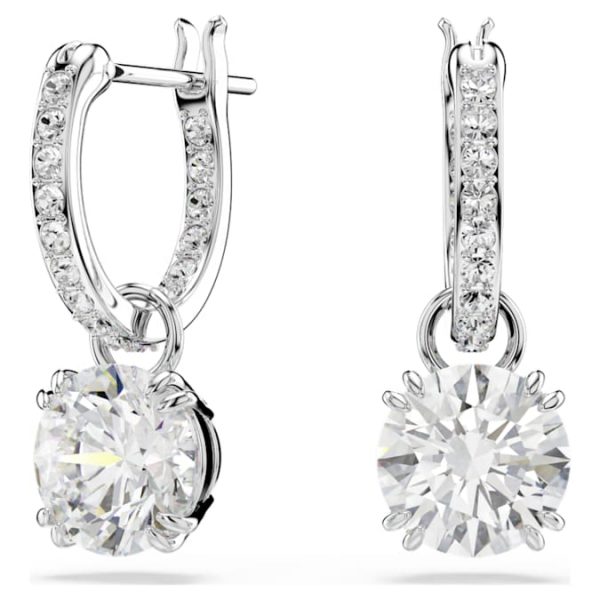 Stilla drop earrings Round cut, White, Rhodium plated - Image 7