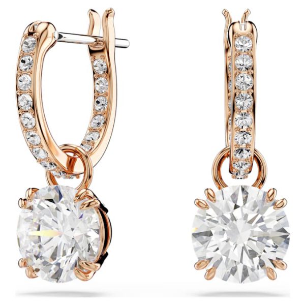 Stilla drop earrings Round cut, White, Rose gold-tone plated - Image 2