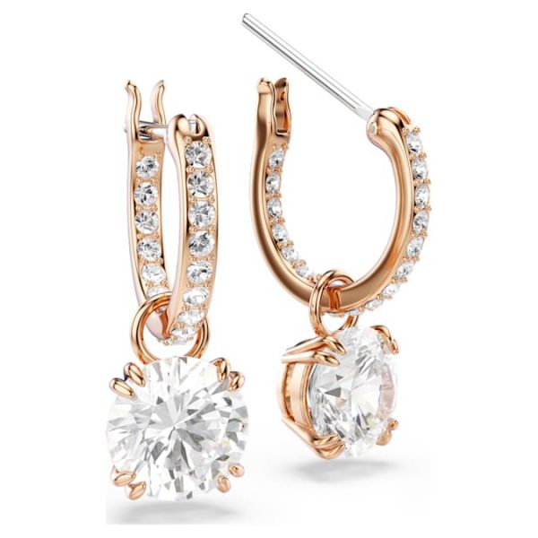 Stilla drop earrings Round cut, White, Rose gold-tone plated - Image 4