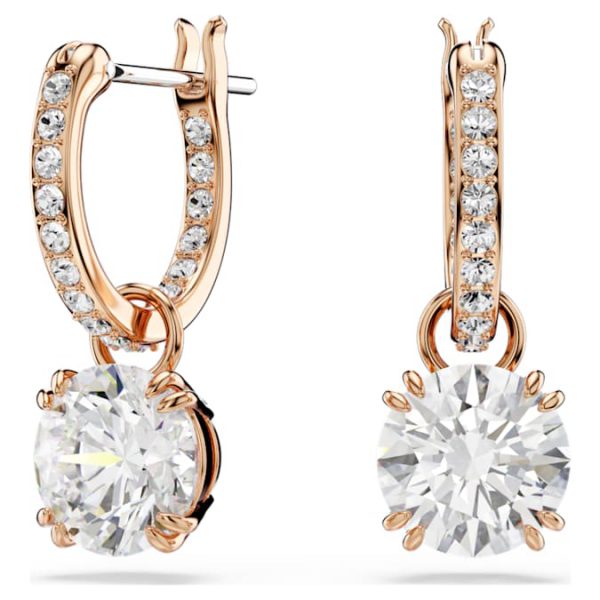 Stilla drop earrings Round cut, White, Rose gold-tone plated - Image 6
