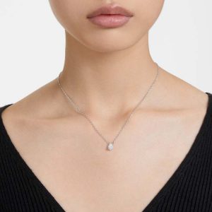 Stilla pendant Pear cut, White, Rhodium plated