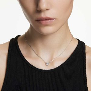 Stilla pendant Round cut, White, Rhodium plated
