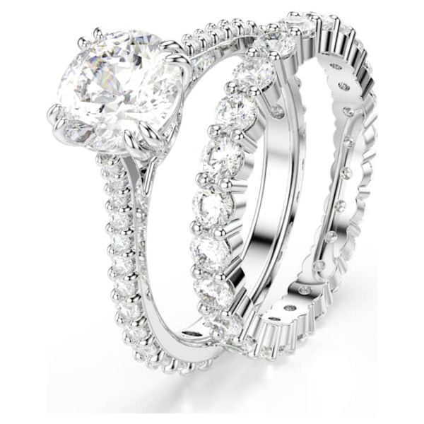 Stilla ring Set (2), Round cut, White, Rhodium plated - Image 3