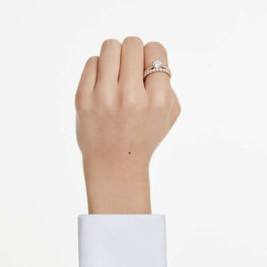 Stilla ring Set (2), Round cut, White, Gold-tone plated