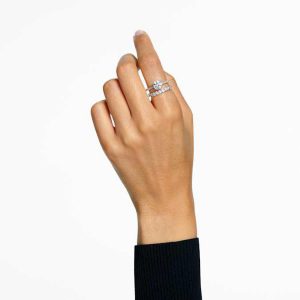 Stilla ring Set (2), Round cut, White, Rhodium plated
