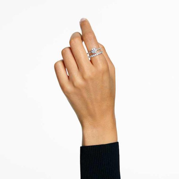 Stilla ring Set (2), Round cut, White, Rhodium plated