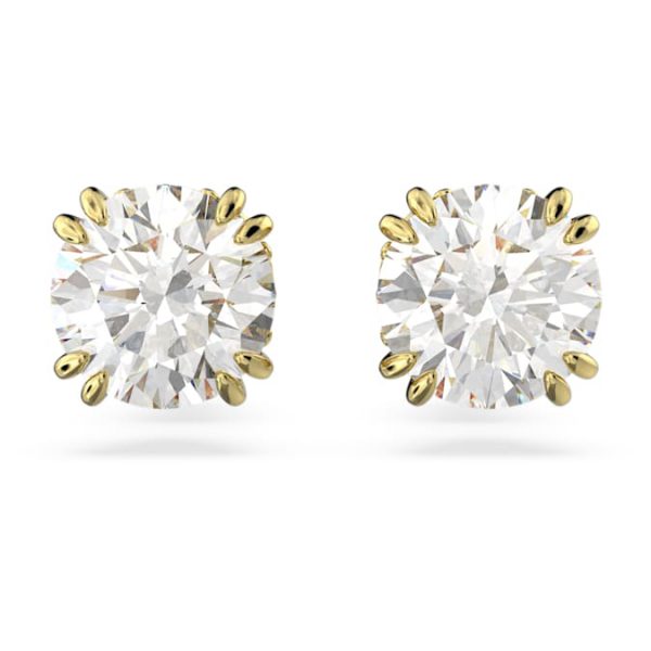 Stilla stud earrings Round cut, White, Gold-tone plated - Image 2