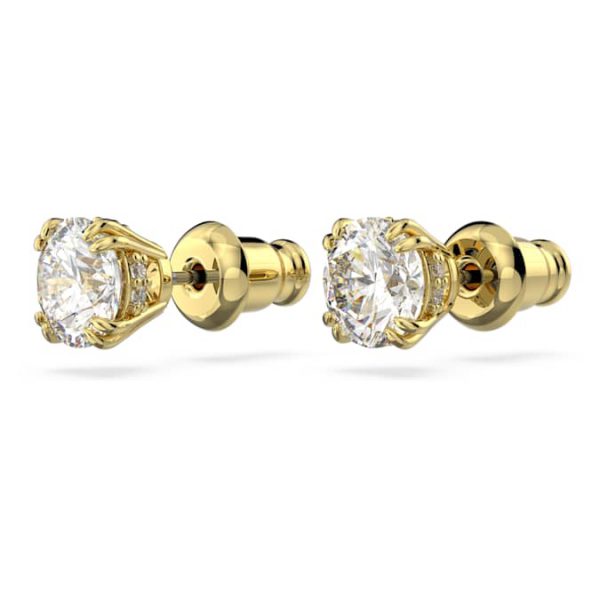 Stilla stud earrings Round cut, White, Gold-tone plated - Image 4