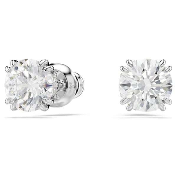 Stilla stud earrings Round cut, White, Rhodium plated - Image 3