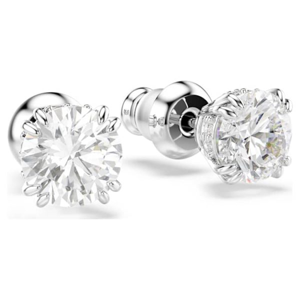 Stilla stud earrings Round cut, White, Rhodium plated - Image 4