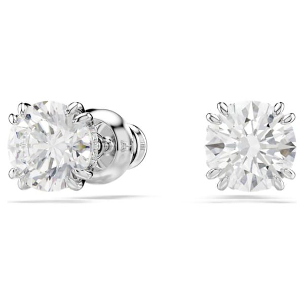 Stilla stud earrings Round cut, White, Rhodium plated - Image 7