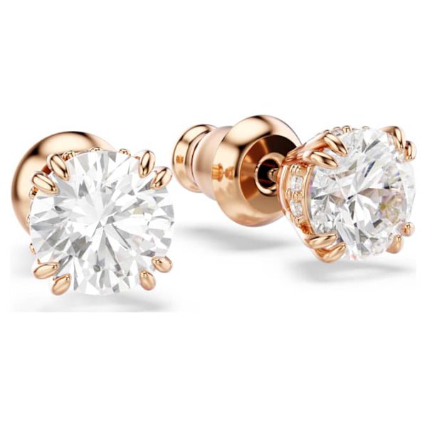Stilla stud earrings Round cut, White, Rose gold-tone plated - Image 4