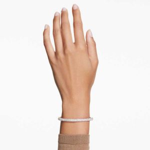 Sublima bangle Snow pavé, White, Rose gold-tone plated